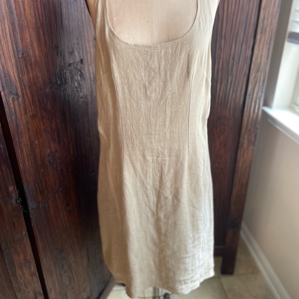 illia Taupe Linen and Leather Trim Zip Back Dress